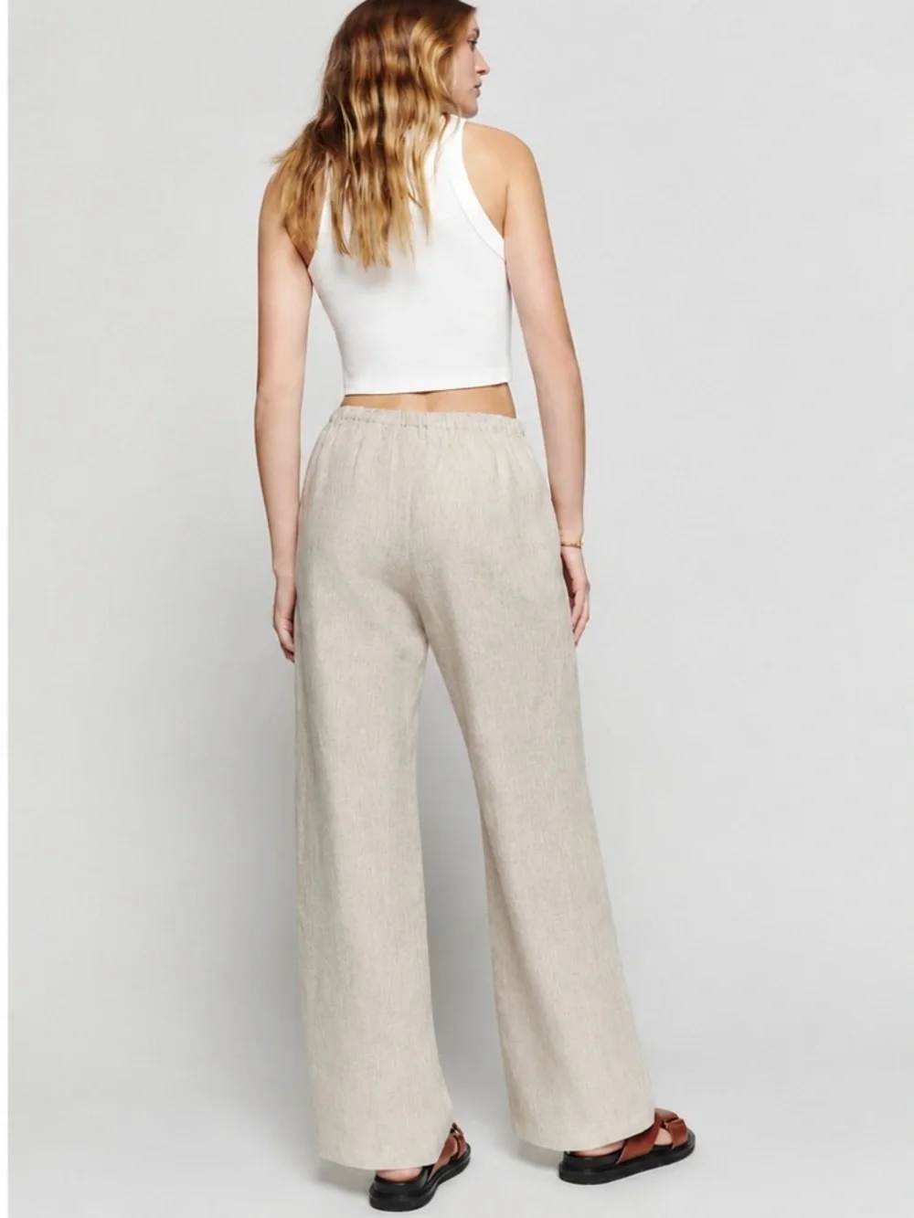 Relaxed Linen-Blend Drawstring Pants - Beige